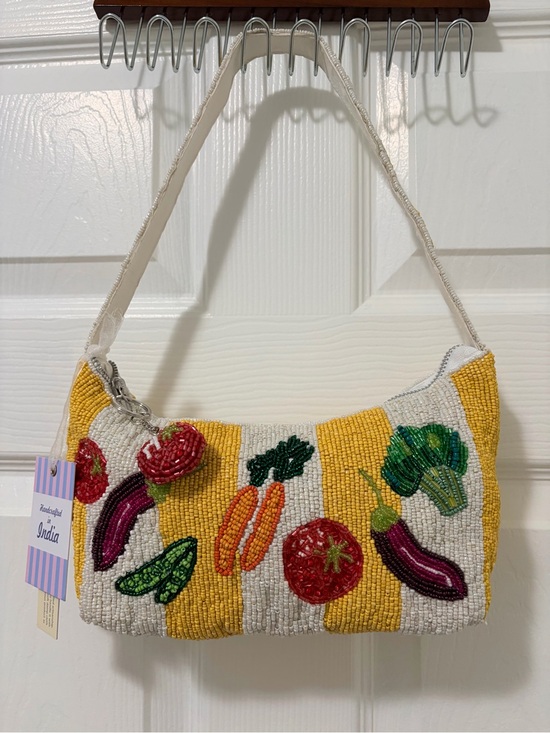 Handcrafted in India Handbags - Hand-Beaded Yellow & White Vegetable Motif Shoulder Bag by